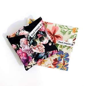 Pack en oferta de compresa reutilizable negra con bolsa incluida, ecológica y sostenible